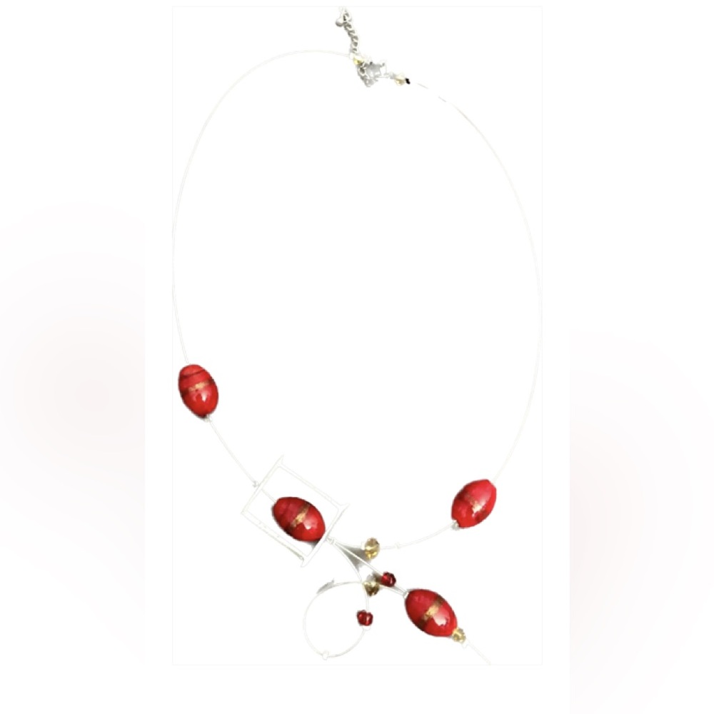 Howlite necklace and earrings set Red